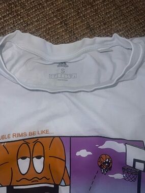 adidas White Tee with Orange Basketball & Purple Graphic